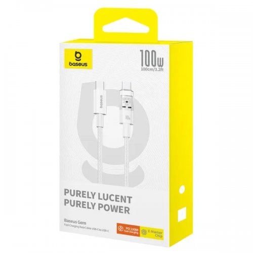 Кабель Baseus Gem Series USB Type-C to USB Type-C 100W 1m (P10373000211-00) White купити в Україні: Київ, Львів, Хмельницький, Тернопіль, Івано-Франківськ | Низька ціна, відгуки, характеристики від TELEMART фото