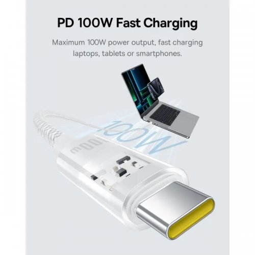 Кабель Baseus Gem Series USB Type-C to USB Type-C 100W 1m (P10373000211-00) White купити в Україні: Київ, Львів, Хмельницький, Тернопіль, Івано-Франківськ | Низька ціна, відгуки, характеристики від TELEMART фото