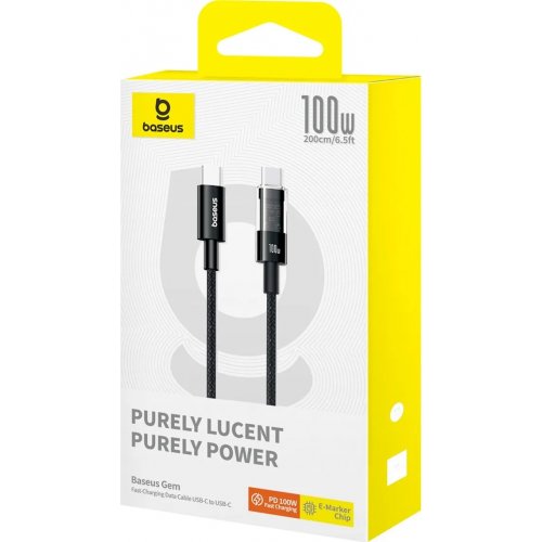 Кабель Baseus Gem Series USB Type-C to USB Type-C 100W 2m (P10373000111-01) Black купити в Україні: Київ, Львів, Хмельницький, Тернопіль, Івано-Франківськ | Низька ціна, відгуки, характеристики від TELEMART фото