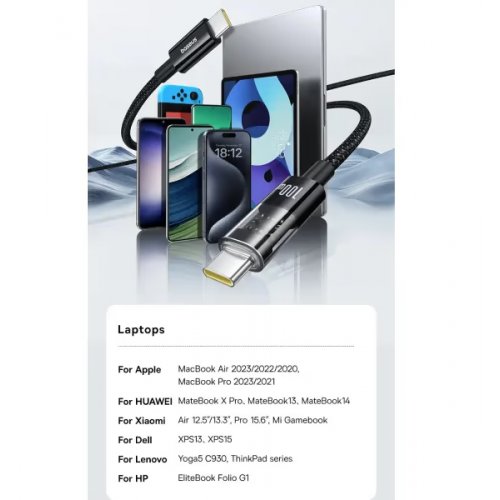 Кабель Baseus Gem Series USB Type-C to USB Type-C 100W 2m (P10373000111-01) Black купити в Україні: Київ, Львів, Хмельницький, Тернопіль, Івано-Франківськ | Низька ціна, відгуки, характеристики від TELEMART фото