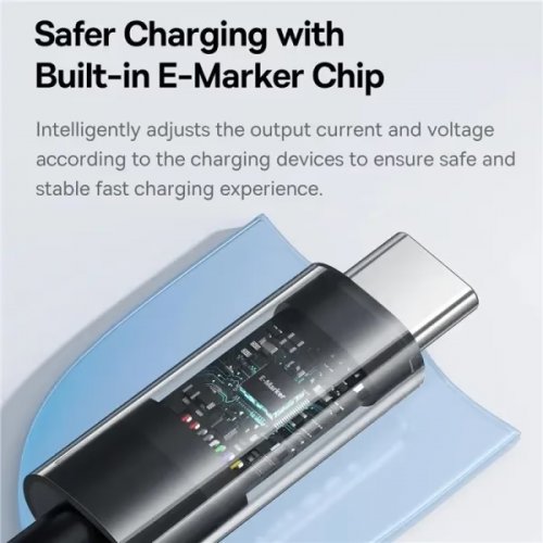 Кабель Baseus Gem Series USB Type-C to USB Type-C 100W 2m (P10373000111-01) Black купити в Україні: Київ, Львів, Хмельницький, Тернопіль, Івано-Франківськ | Низька ціна, відгуки, характеристики від TELEMART фото