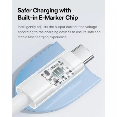 Кабель Baseus Gem Series USB Type-C to USB Type-C 100W 2m (P10373000211-01) White купить в Украине: Киев, Днепр, Харьков, Одесса  | Низкая цена, отзывы, характеристики от TELEMART фото
