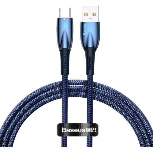 Кабель Baseus Glimmer Series USB to USB Type-C 100W 1m (CADH000403) Blue купити в Україні: Київ, Львів, Хмельницький, Тернопіль, Івано-Франківськ | Низька ціна, відгуки, характеристики від TELEMART фото
