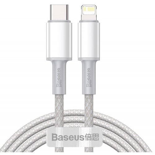 Кабель Baseus High Density Braided USB Type-C to Lightning 20W 1m (CATLGD-02) White купити в Україні: Київ, Львів, Хмельницький, Тернопіль, Івано-Франківськ | Низька ціна, відгуки, характеристики від TELEMART фото