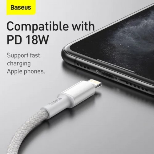 Кабель Baseus High Density Braided USB Type-C to Lightning 20W 1m (CATLGD-02) White купити в Україні: Київ, Львів, Хмельницький, Тернопіль, Івано-Франківськ | Низька ціна, відгуки, характеристики від TELEMART фото