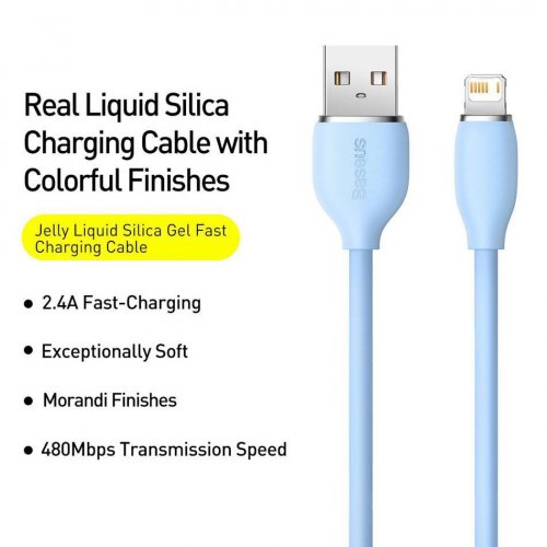 Кабель Baseus Jelly Liquid Silica Gel USB to Lightning 2.4A 1.2m (CAGD000003) Blue купити в Україні: Київ, Львів, Хмельницький, Тернопіль, Івано-Франківськ | Низька ціна, відгуки, характеристики від TELEMART фото