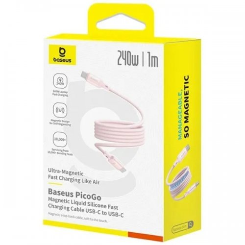 Кабель Baseus PicoGo Magnetic Liquid Silicone Series USB Type-C to USB Type-C 240W 1m (P10376800411-00) Pink купить в Украине: Киев, Днепр, Харьков, Одесса  | Низкая цена, отзывы, характеристики от TELEMART фото
