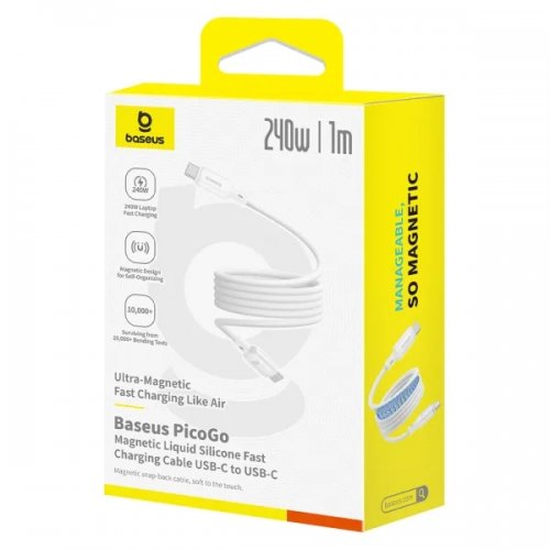 Кабель Baseus PicoGo Magnetic Liquid Silicone Series USB Type-C to USB Type-C 240W 1m (P10376800211-00) White купить в Украине: Киев, Днепр, Харьков, Одесса  | Низкая цена, отзывы, характеристики от TELEMART фото