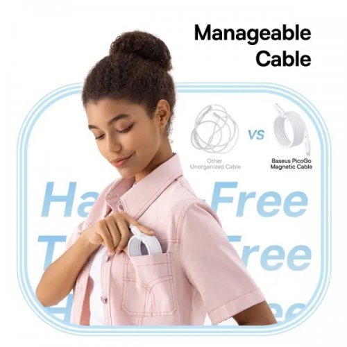 Кабель Baseus PicoGo Magnetic Liquid Silicone Series USB Type-C to USB Type-C 240W 1m (P10376800211-00) White купить в Украине: Киев, Днепр, Харьков, Одесса  | Низкая цена, отзывы, характеристики от TELEMART фото