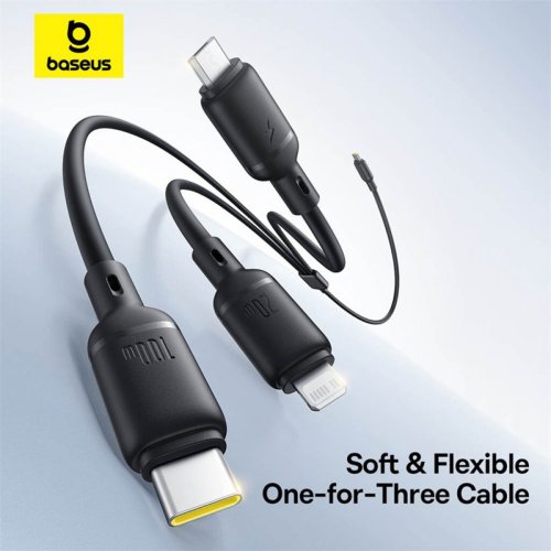 Кабель Baseus Silky 3 in 1 USB Type-C to Lightning/Micro-USB/Type-C 100W 1.5m (P10377706123-00) Black купить в Украине: Киев, Днепр, Харьков, Одесса  | Низкая цена, отзывы, характеристики от TELEMART фото