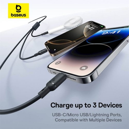 Кабель Baseus Silky 3 in 1 USB Type-C to Lightning/Micro-USB/Type-C 100W 1.5m (P10377706213-00) White купить в Украине: Киев, Днепр, Харьков, Одесса  | Низкая цена, отзывы, характеристики от TELEMART фото