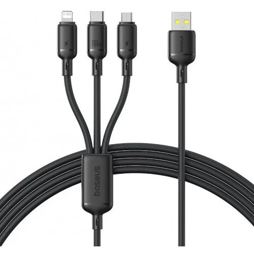 Кабель Baseus Silky 3 in 1 USB to Lightning/Micro-USB/Type-C 100W 1.5m (P10377705123-00) Black купить в Украине: Киев, Днепр, Харьков, Одесса  | Низкая цена, отзывы, характеристики от TELEMART фото
