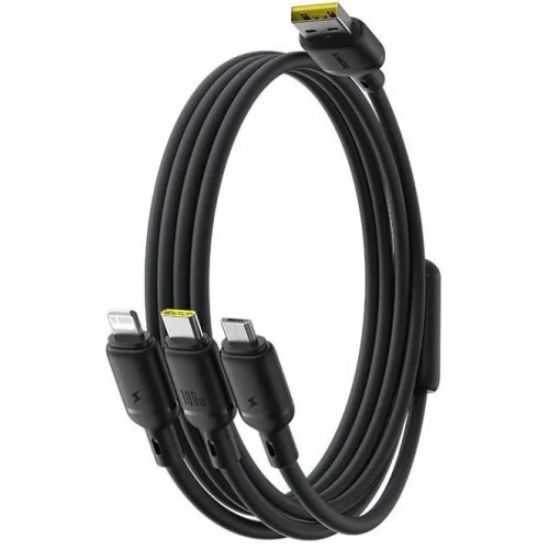 Кабель Baseus Silky 3 in 1 USB to Lightning/Micro-USB/Type-C 100W 1.5m (P10377705123-00) Black купить в Украине: Киев, Днепр, Харьков, Одесса  | Низкая цена, отзывы, характеристики от TELEMART фото