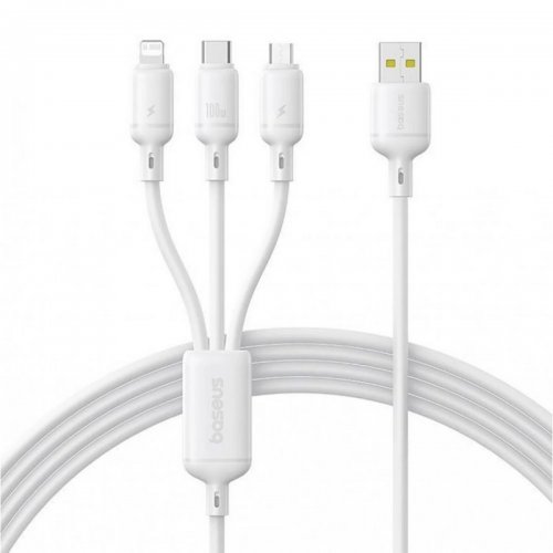 Кабель Baseus Silky 3 in 1 USB to Lightning/Micro-USB/Type-C 100W 1.5m (P10377705213-00) White купить в Украине: Киев, Днепр, Харьков, Одесса  | Низкая цена, отзывы, характеристики от TELEMART фото