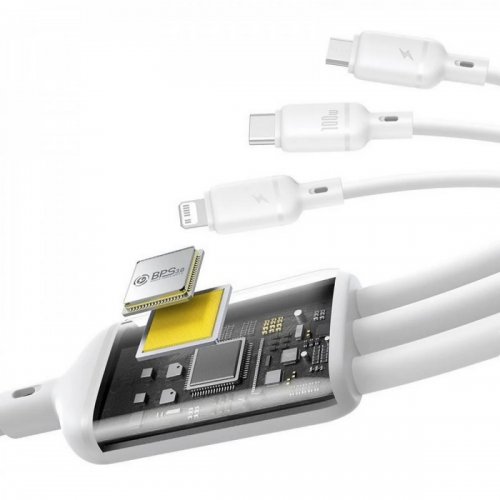 Кабель Baseus Silky 3 in 1 USB to Lightning/Micro-USB/Type-C 100W 1.5m (P10377705213-00) White купить в Украине: Киев, Днепр, Харьков, Одесса  | Низкая цена, отзывы, характеристики от TELEMART фото