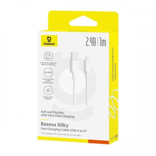 Кабель Baseus Silky Series USB to Lightning 2.4A 1m (P10377702213-00) White купить в Украине: Киев, Днепр, Харьков, Одесса  | Низкая цена, отзывы, характеристики от TELEMART фото