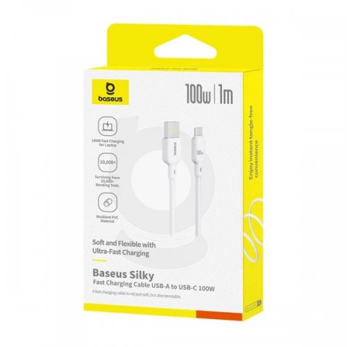 Кабель Baseus Silky Series USB to USB Type-C 100W 1m (P10377703213-00) White купити в Україні: Київ, Львів, Хмельницький, Тернопіль, Івано-Франківськ | Низька ціна, відгуки, характеристики від TELEMART фото