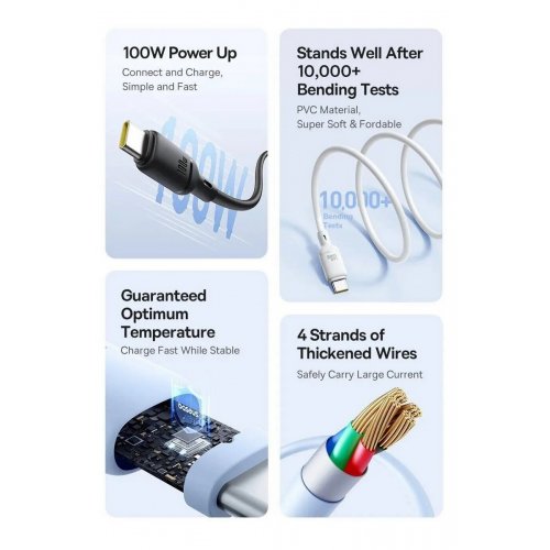 Кабель Baseus Silky Series USB to USB Type-C 100W 1m (P10377703213-00) White купити в Україні: Київ, Львів, Хмельницький, Тернопіль, Івано-Франківськ | Низька ціна, відгуки, характеристики від TELEMART фото