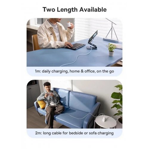 Кабель Baseus Silky Series USB to USB Type-C 100W 1m (P10377703213-00) White купити в Україні: Київ, Львів, Хмельницький, Тернопіль, Івано-Франківськ | Низька ціна, відгуки, характеристики від TELEMART фото