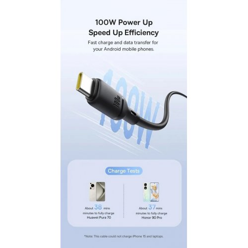 Кабель Baseus Silky Series USB to USB Type-C 100W 1m (P10377703213-00) White купити в Україні: Київ, Львів, Хмельницький, Тернопіль, Івано-Франківськ | Низька ціна, відгуки, характеристики від TELEMART фото