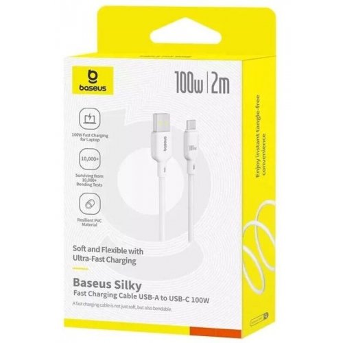 Кабель Baseus Silky Series USB to USB Type-C 100W 2m (P10377703213-01) White купить в Украине: Киев, Днепр, Харьков, Одесса  | Низкая цена, отзывы, характеристики от TELEMART фото