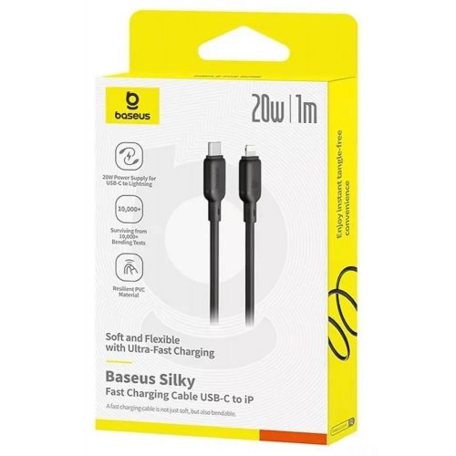 Кабель Baseus Silky Series USB Type-C to Lightning 20W 1m (P10377700113-00) Black купити в Україні: Київ, Львів, Хмельницький, Тернопіль, Івано-Франківськ | Низька ціна, відгуки, характеристики від TELEMART фото
