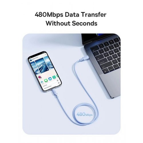 Кабель Baseus Silky Series USB Type-C to Lightning 20W 1m (P10377700313-00) Blue купить в Украине: Киев, Днепр, Харьков, Одесса  | Низкая цена, отзывы, характеристики от TELEMART фото