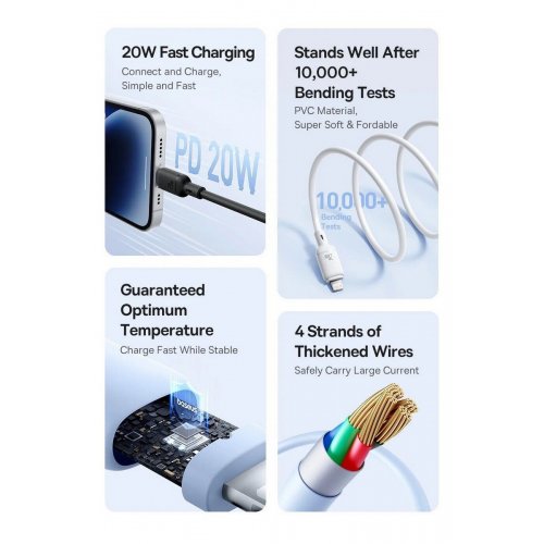 Кабель Baseus Silky Series USB Type-C to Lightning 20W 1m (P10377700313-00) Blue купить в Украине: Киев, Днепр, Харьков, Одесса  | Низкая цена, отзывы, характеристики от TELEMART фото