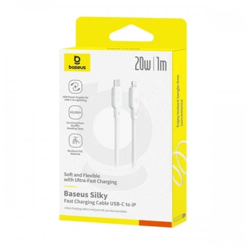 Кабель Baseus Silky Series USB Type-C to Lightning 20W 1m (P10377700213-00) White купити в Україні: Київ, Львів, Хмельницький, Тернопіль, Івано-Франківськ | Низька ціна, відгуки, характеристики від TELEMART фото