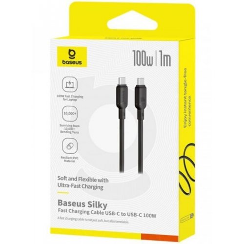 Кабель Baseus Silky Series USB Type-C to USB Type-C 100W 1m (P10377704113-00) Black купить в Украине: Киев, Днепр, Харьков, Одесса  | Низкая цена, отзывы, характеристики от TELEMART фото
