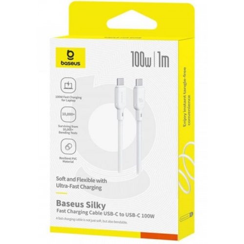 Кабель Baseus Silky Series USB Type-C to USB Type-C 100W 1m (P10377704213-00) White купить в Украине: Киев, Днепр, Харьков, Одесса  | Низкая цена, отзывы, характеристики от TELEMART фото