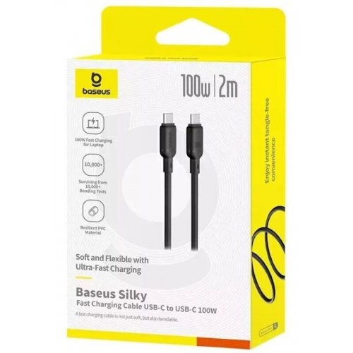 Кабель Baseus Silky Series USB Type-C to USB Type-C 100W 2m (P10377704113-01) Black купити в Україні: Київ, Львів, Хмельницький, Тернопіль, Івано-Франківськ | Низька ціна, відгуки, характеристики від TELEMART фото