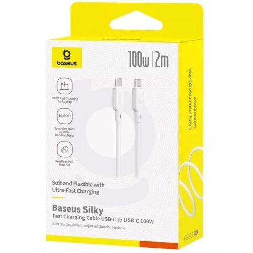 Кабель Baseus Silky Series USB Type-C to USB Type-C 100W 2m (P10377704213-01) White купити в Україні: Київ, Львів, Хмельницький, Тернопіль, Івано-Франківськ | Низька ціна, відгуки, характеристики від TELEMART фото