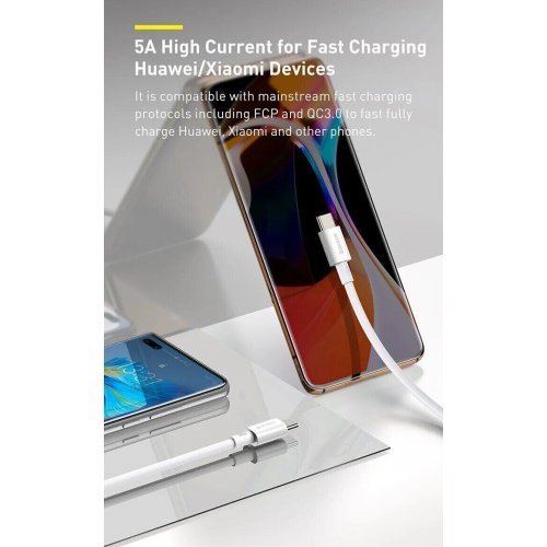 Кабель Baseus Superior Series USB to USB Type-C 100W 1.5m (P10320102214-02) White купить в Украине: Киев, Днепр, Харьков, Одесса  | Низкая цена, отзывы, характеристики от TELEMART фото