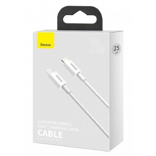 Кабель Baseus Superior Series USB Type-C to Lightning 20W 0.25m (CATLYS-02) White купити в Україні: Київ, Львів, Хмельницький, Тернопіль, Івано-Франківськ | Низька ціна, відгуки, характеристики від TELEMART фото