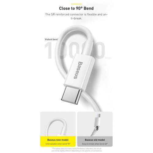 Кабель Baseus Superior Series USB Type-C to Lightning 20W 0.25m (CATLYS-02) White купити в Україні: Київ, Львів, Хмельницький, Тернопіль, Івано-Франківськ | Низька ціна, відгуки, характеристики від TELEMART фото