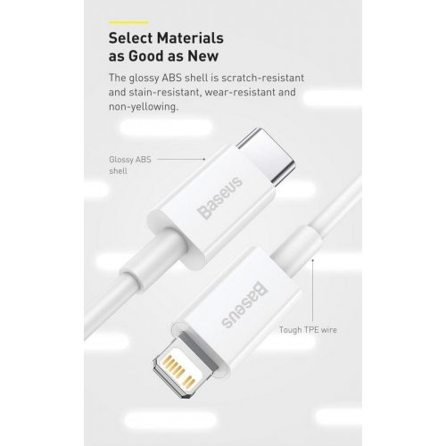Кабель Baseus Superior Series USB Type-C to Lightning 20W 0.25m (CATLYS-02) White купити в Україні: Київ, Львів, Хмельницький, Тернопіль, Івано-Франківськ | Низька ціна, відгуки, характеристики від TELEMART фото