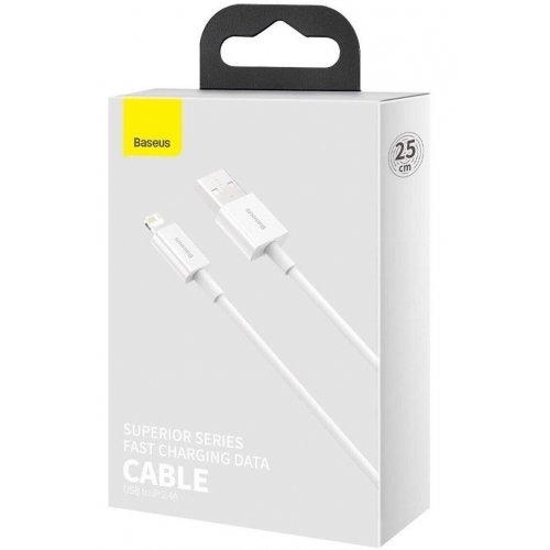 Кабель Baseus Superior Series USB to Lightning 2.4A 0.25m (CALYS-02) White купити в Україні: Київ, Львів, Хмельницький, Тернопіль, Івано-Франківськ | Низька ціна, відгуки, характеристики від TELEMART фото