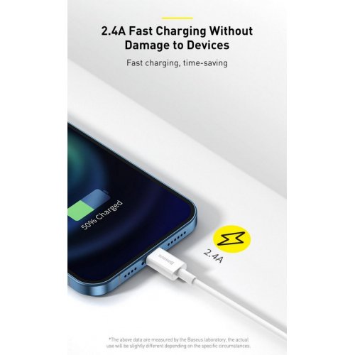 Кабель Baseus Superior Series USB to Lightning 2.4A 0.25m (CALYS-02) White купити в Україні: Київ, Львів, Хмельницький, Тернопіль, Івано-Франківськ | Низька ціна, відгуки, характеристики від TELEMART фото