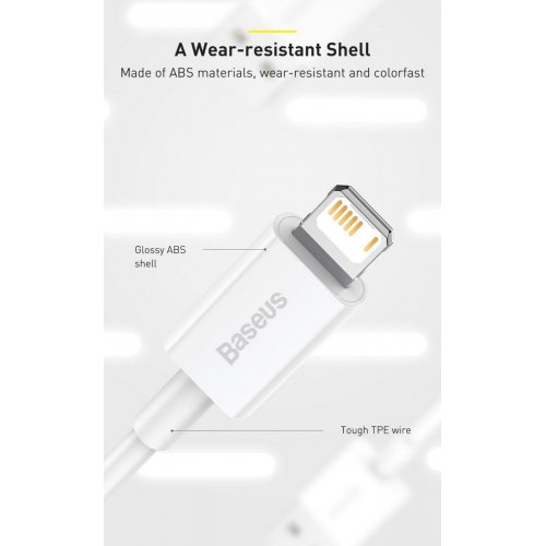 Кабель Baseus Superior Series USB to Lightning 2.4A 1.5m (CALYS-B02) White купити в Україні: Київ, Львів, Хмельницький, Тернопіль, Івано-Франківськ | Низька ціна, відгуки, характеристики від TELEMART фото