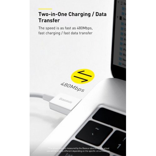 Кабель Baseus Superior Series USB to Lightning 2.4A 1.5m (CALYS-B02) White купити в Україні: Київ, Львів, Хмельницький, Тернопіль, Івано-Франківськ | Низька ціна, відгуки, характеристики від TELEMART фото