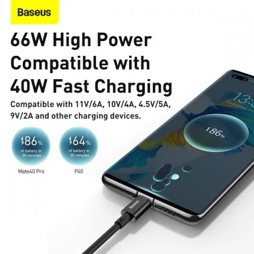 Кабель Baseus Superior Series USB to USB Type-C 66W 2m (CATYS-A01) Black купити в Україні: Київ, Львів, Хмельницький, Тернопіль, Івано-Франківськ | Низька ціна, відгуки, характеристики від TELEMART фото