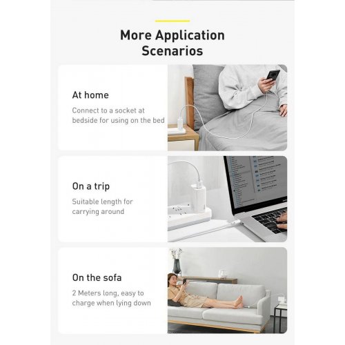 Кабель Baseus Superior Series USB to USB Type-C 66W 2m (CATYS-A02) White купити в Україні: Київ, Львів, Хмельницький, Тернопіль, Івано-Франківськ | Низька ціна, відгуки, характеристики від TELEMART фото