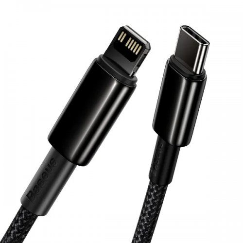Кабель Baseus Tungsten Gold Series USB Type-C to Lightning 20W 1m (CATLWJ-01) Black купить в Украине: Киев, Днепр, Харьков, Одесса  | Низкая цена, отзывы, характеристики от TELEMART фото