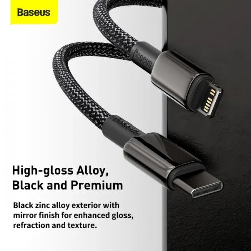 Кабель Baseus Tungsten Gold Series USB Type-C to Lightning 20W 1m (CATLWJ-01) Black купить в Украине: Киев, Днепр, Харьков, Одесса  | Низкая цена, отзывы, характеристики от TELEMART фото