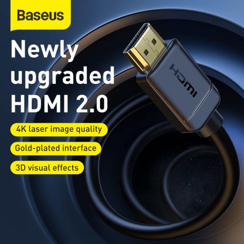 Кабель Baseus High Definition HDMI to HDMI v2.0 4K 5m (CAKGQ-D01) Black купить в Украине: Киев, Днепр, Харьков, Одесса  | Низкая цена, отзывы, характеристики от TELEMART фото