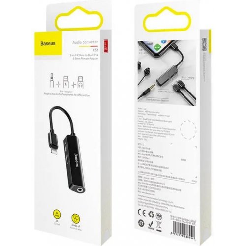 Переходник аудио Baseus L52 Lightning to 2 x Lightning + 3.5mm (CALL52-01) Black купить в Украине: Киев, Днепр, Харьков, Одесса  | Низкая цена, отзывы, характеристики от TELEMART фото