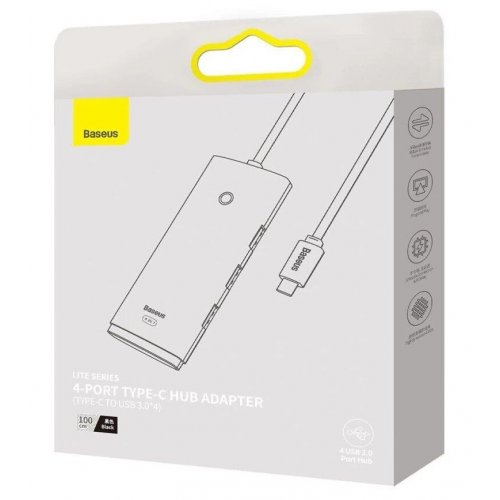 USB-хаб Baseus Lite Series USB Type-C 4 in 1 (WKQX030401) Black купить в Украине: Киев, Днепр, Харьков, Одесса  | Низкая цена, отзывы, характеристики от TELEMART фото