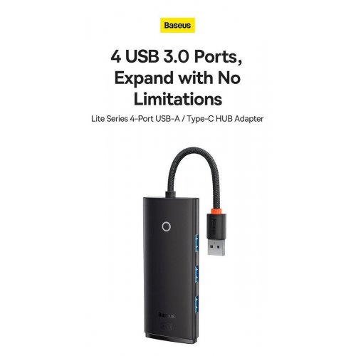 USB-хаб Baseus Lite Series USB Type-C 4 in 1 (WKQX030401) Black купить в Украине: Киев, Днепр, Харьков, Одесса  | Низкая цена, отзывы, характеристики от TELEMART фото