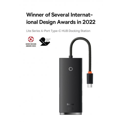 USB-хаб Baseus Lite Series USB Type-C 4 in 1 (WKQX030401) Black купить в Украине: Киев, Днепр, Харьков, Одесса  | Низкая цена, отзывы, характеристики от TELEMART фото